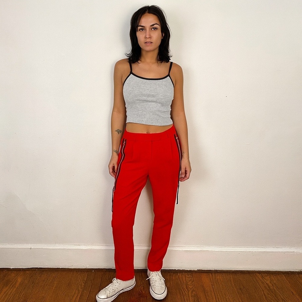 Vintage L.A.M.B. Silk Pants Womens 4 Red Black Mesh Pockets Punk Alt Girl